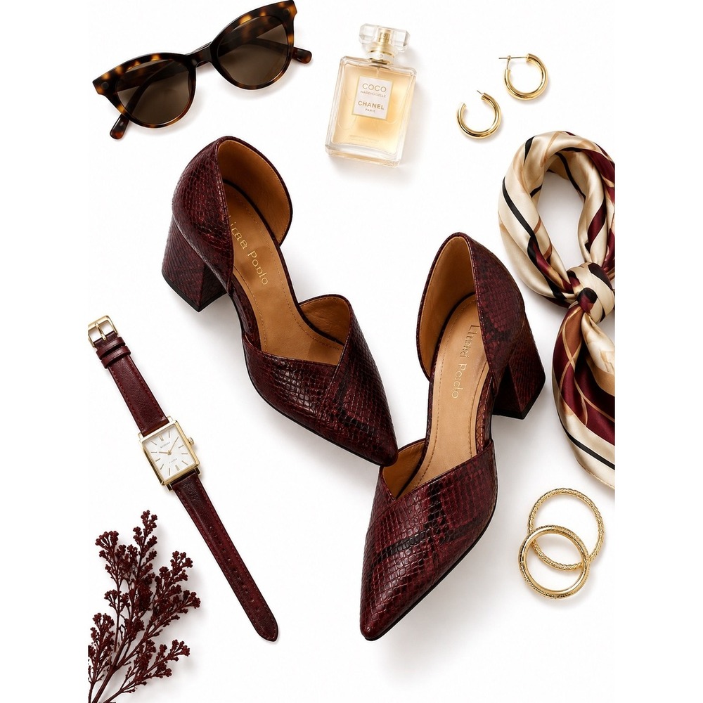 Linea Paolo Cache Burgundy Snakeskin D'Orsay Block Heel Pumps Women's 5 NWOB - Picture 14 of 14
